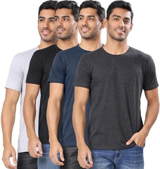 Men's Polycotton Solid Round Neck T-shirts (Pack of 4)