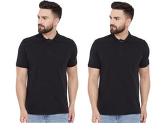 Cotton Blend Solid Half Sleeves Mens Polo Neck T-Shirt (Pack of 2)