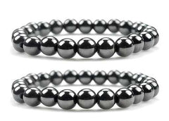 Natural Round Beads Magnetic Hematite Crystal Stone 8mm Bracelet (Pack of 2)